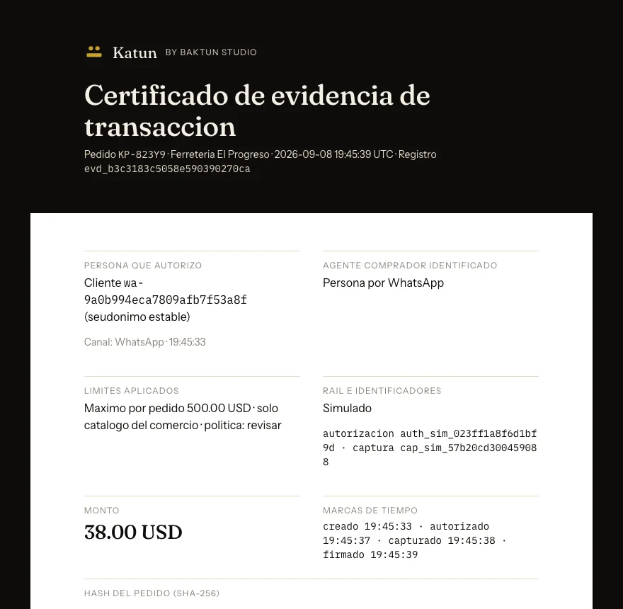 Certificado de evidencia de transacción de Katun